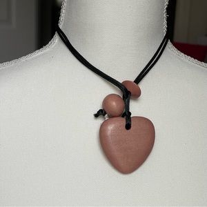 WOODEN HEART PENDANT In Black Cord Adjustable